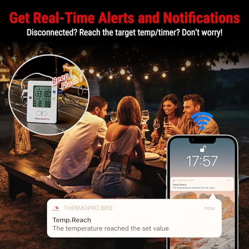 ThermoPro TP25 Termómetro inalámbrico Bluetooth para carne de 500 pies con 4 sondas de temperatura Termómetro digital de cocina para barbacoa para asar al horno ahumador de alimentos, recargable
