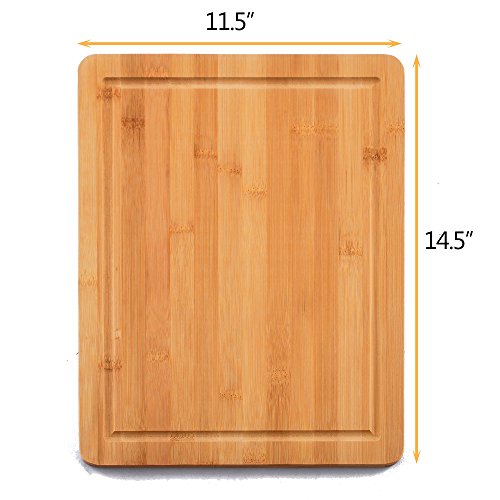Comllen Organic Bamboo Gift Set With 3-Piece Wooden Utensils and a 14.5" x 11.5" Bamboo Cutting Board