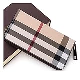 Women's Hand Woven Zip Around Leather Wallet Long Clutch Purse (plaid)