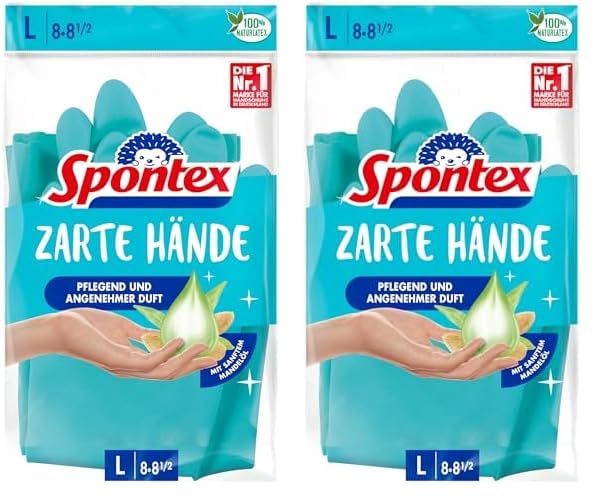 Spontex Reusable Gloves Hands Soft with Almond Oil L, Blue, L 8-8/5 (Pack of 2)
