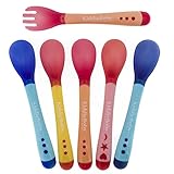 KiddieBobs Best Baby Spoons Set - Soft Tip Heat-Sensing FDA Approved BPA Free Teether - 6-Pack Multi-color Perfect Baby Shower Gift - BONUS Weaning Fork