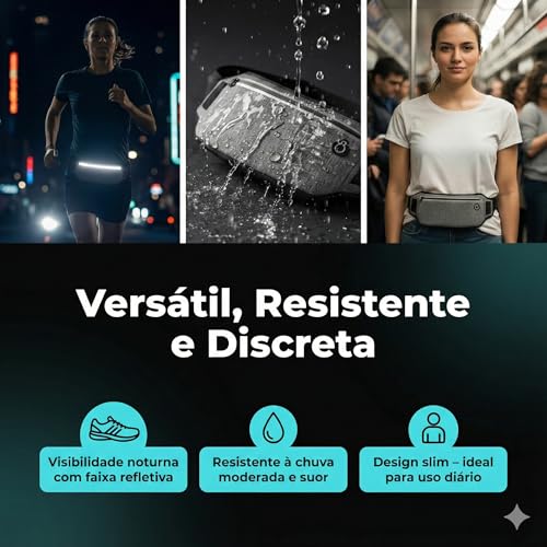 Pochete Esportiva Corrida Impermeável Refletiva Leve 90g – Celular até 7" (iPhone 15 Pro Max / S24 Ultra) – Unissex Ajustável (Preto)