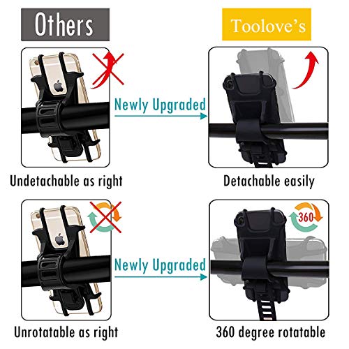 Soporte Movil Bici [2020 Diseño Desmontable], Toolove Bicicleta Soporte de Teléfono 360° Rotación, Anti Vibración Prevención, Soporte Universal Manillar de Silicona para 4.5-6.5 Inch Smartphones