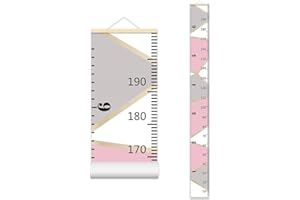 Nustila Pink Gray Color Block Growth Chart for Kids Baby Height Chart Ruler Removable Canvas Wooden Frame Hanging Wall Rulers Measurement Charts for Toddler Room Decor - 79"X7.9" with Beige Wood