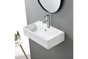 SHACO Wall Mount Bathroom Sink, 21x12 Inch Small Bathroom Sink with Wall Mount Screw, Commercial Wall Hung Floating Sink White Single Hole Lavatory Powder Room Washroom