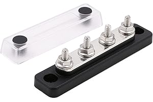Gloaso 100A Marine Bus Bar 4-Posts Power Distribution Block | 12V-48V DC Busbar Copper | Car/RV/Boat/Trailer/Solar System Wiring | 4X 3/16" Studs Battery Terminals | Fireproof ABS Base | Black