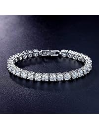 Meetyoo - Pulsera de tenis de cristal con circonita chapada en platino