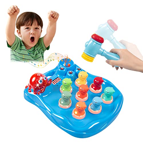Interactive Whack A Dinosaur Game, Hammer Toy with LightUp Musical & Hammer for Toddlers, Boys