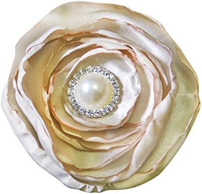 Satin Flower Rhinestone Pearl Hair Clip Wedding Hair Clip Bridal Hair Clip Bridesmaid Hair Clip First Communion Hairpiece Girls Hair Clip (Ginger Cream)