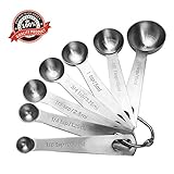 Ace Bright Stainless Steel Measuring Spoons, Set of 7 Stackable Measure Spoon for Dry and Liquid Ingredients, Etched Marked Baking Cooking Spoon with Detachable Ring Holder