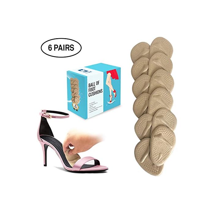 Ball of Foot Cushions (Beige) | Metatarsal Pads for Women (6 Pairs Foot Pads) | Reusable Shoe Inserts for Pain Relief…