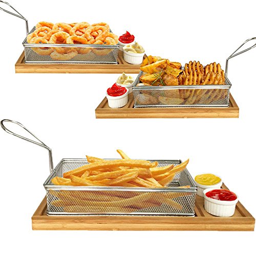 Rectangle fry basket present fried food & sauce ser…