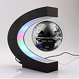 Xin store C Shape Magnetic Levitation Floating 3 Inches Globe World Map with LED Light for Home & Office Decoration, Learning & Teaching (Silver/Black)