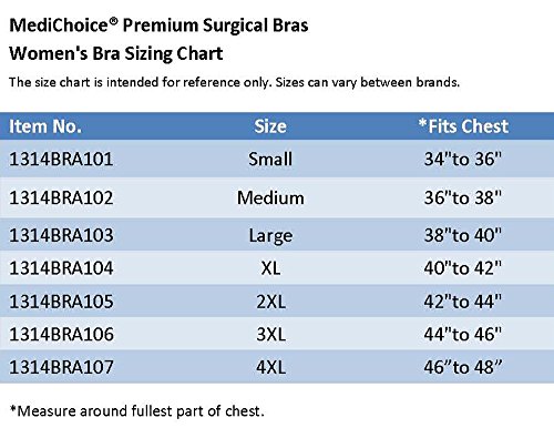 MediChoice Premium Wireless Surgical Bra, Adjustable Strap Front Closure Post Surgery Mastectomy Compression Everyday Support Bra, XX-Large 42 Inch - 44 Inch, White