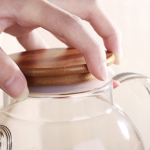 ONEISALL GYBL011 Heat Resistant Glass Teapot with Bamboo Lid Clear Glass Water Pitcher for Cold or Hot Water, Juice, Iced Tea, 33oz