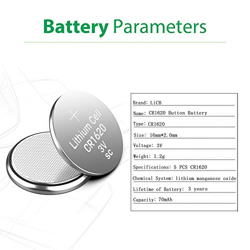 LiCB 5 Pack CR1620 Battery, LongLasting & High Capacity CR 1620