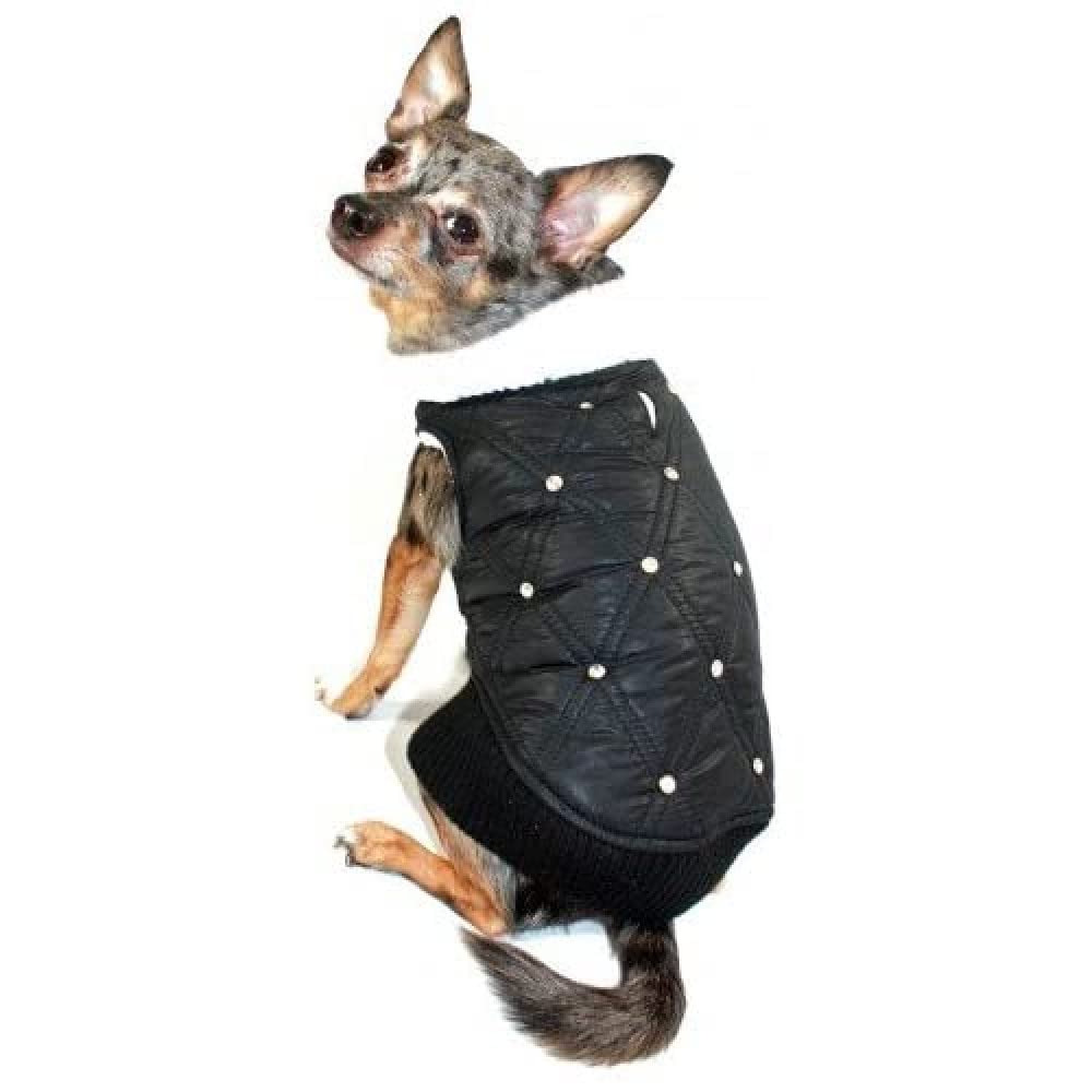 Hip Doggie HD 5RPBK XL Rhinestone Puffer Vest Dog Jacket, X-Large, Black