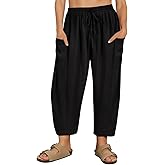 CARCOS Plus Size Pants Womens Summer Palazzo Harem Pants Drawstring Lantern Beach Pant Ankle Vacation Pant with Pocket Xl-5XL