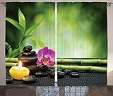 Spa Decor Curtains by Ambesonne, Orchid Bamboo Stems Chakra Stones Japanese Alternative Feng Shui Elements Therapy Design, Living Room Bedroom Decor, 2 Panel Set, 108W X 84L Inches, Green Black