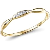 Santuzza 10K Solid Gold Genuine Diamond Dainty Twisted Stacking Ring for Women