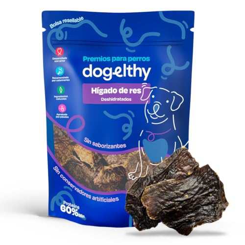Dogelthy Higado de Res Deshidratado. Premio para Perros 100% Natural sin Conservadores ni Saborizantes Artificiales. Snacks para Perro. Treats para Perros Cachorros, Adultos y Senior 100 Gramos.
