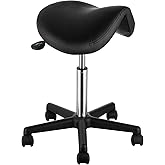 VEVOR Saddle Stool with Wheels, 400 LBS Weight Capacity, Height Adjustable Thickened PU Leather Swivel Saddle Stool Chair for Salon, Spa, Tattoo, Clinic, Black