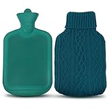AZMED Classic Hot Water Bottle Made of Premium Rubber, Ideal for Quick Pain Relief and Comfort, Knitted Bottle Cover Included, 2 Liters, Green