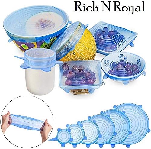 Gabru Rich N Royal Microwave Silicone Stretch Lids for Bowls Cups Pots (Multicolour)- Pack of 6
