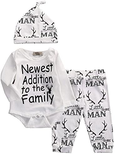 Arleysh Newborn Baby Boy Girl Suit for Baby Shower Deer Print Long Sleeve Romper+Long Pants+Hat