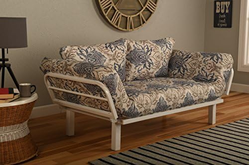 White Metal Frame Small Futon Lounger Furniture for Studio Loft College Dorm Apartments Guest Room Bedroom Covered Patio Sunroom or Porch-Twin Size
