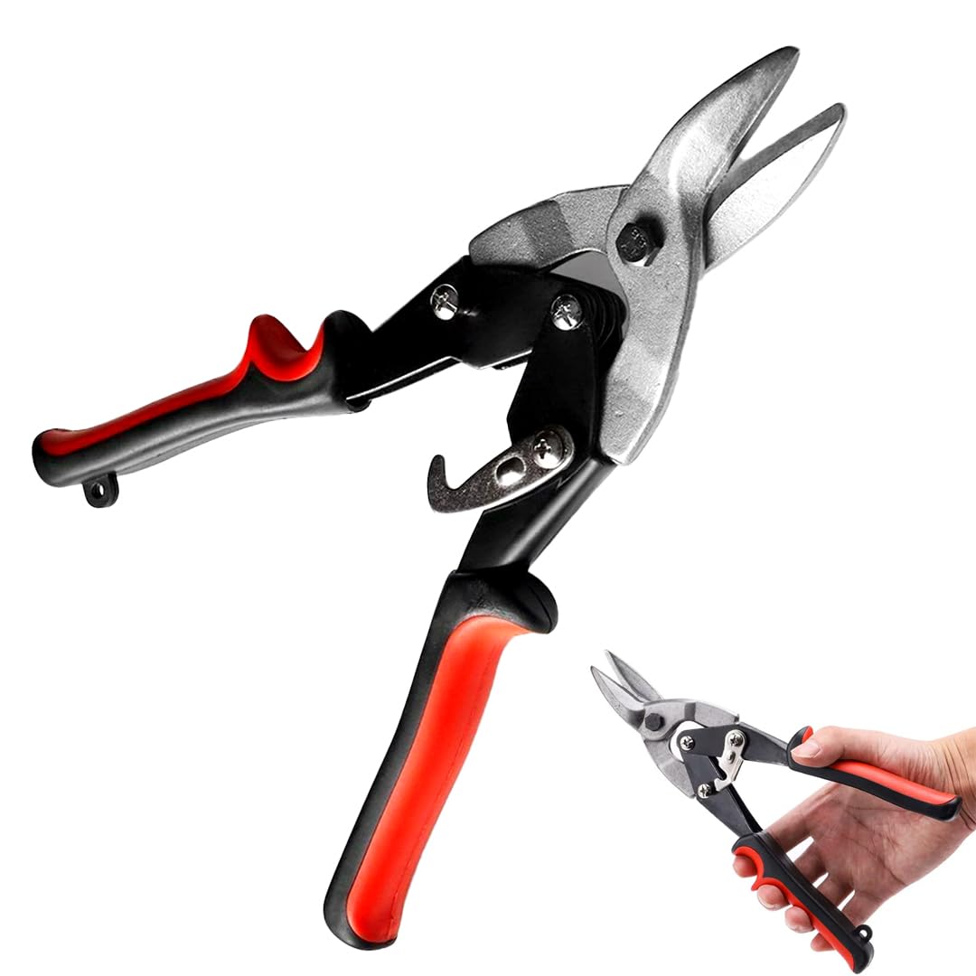Aviation Tin Shears - Tin Snips, Metal Cutters, Spring Loaded Vinyl Handles, 25cm / 10", Carbon Steel Jaws Cuts Through Aluminium, Leather, Rubber, Metal and More, Wire Cutting Scissors