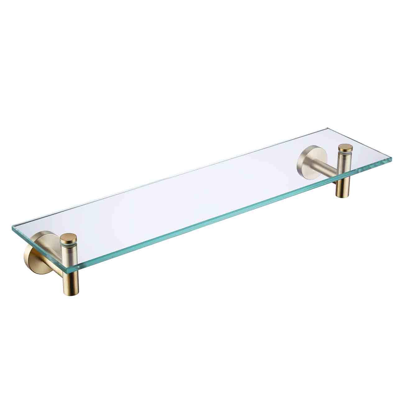 KES Bathroom Glass Shelf with 8 MM-Thick Tempered Glass and SUS 304 Stainless Steel Brushed Brass Brackets 20-Inch Rectangular Rustproof Storage Organizer Wall Mount, A2021-BZ