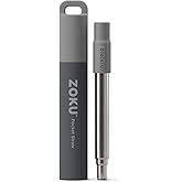 ZOKU Reusable Metal Straw with Case for Travel, Grey - Collapsible Stainless Steel Drinking Straw with Silicone Tip and Cleaner Brush, Ideal for Key Chains, Pockets, Purses