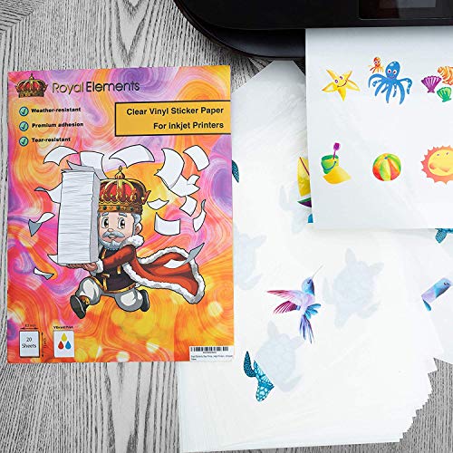 Royal Elements Clear Printable Vinyl Sticker Paper for Inkjet Printers