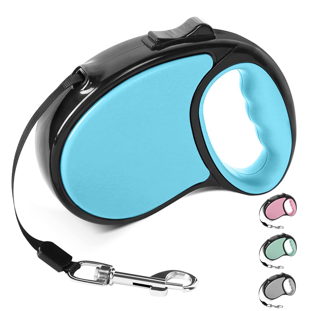 Retractable Dog Lead, 5m Long Extendable Dog Leash 360° Tangle-Free Harness Leashes with Non-Slip Handle and Quick Brake Button for Small and Medium Dogs (Blue,One Size)