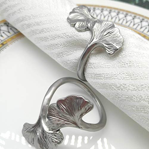 Joyindecor Gingko Leaf Napkin Rings - Set of 6 Metal Autumn Fall Napkin Holders for Wedding Party and Daily Use, a Beautiful complement to Your Dinner Table Décor (Silver) - Thumbnail 6