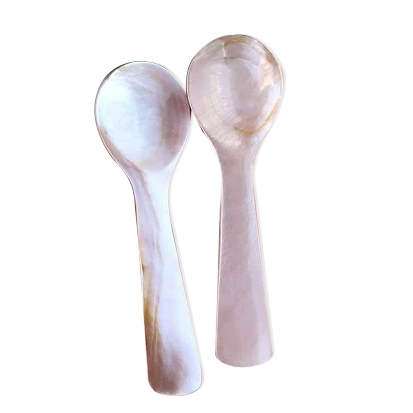 HRASY Pack of 2 Handmade Caviar Spoons Mother of Pearl MOP Caviar Spoon W Round Handle 3.7 Inches Coffee Colour