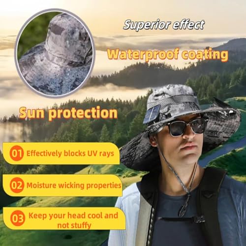 Solar Fan Sun Hat Wide Brim Hat Outdoor Wide Brim Sun Hat with 2 Solar Fan Fishing Hat, Hat UPF 50+, Removable & USB Charging
