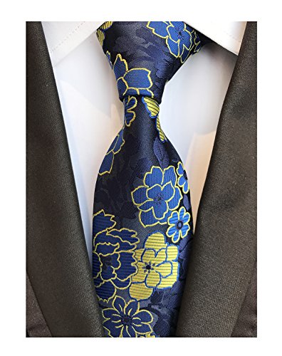 Men's Royal Blue Yellow Big Flowers Tie Business Formal Gifts Necktie for Grooms
