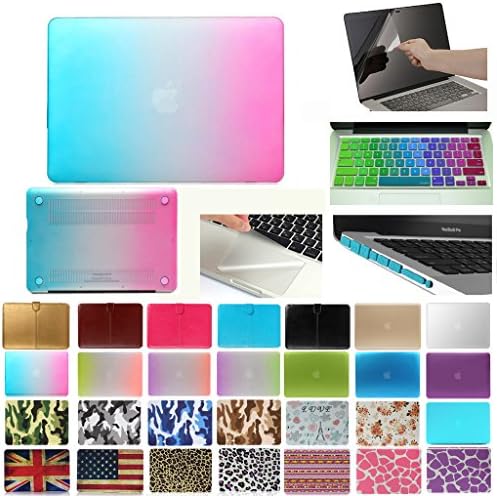 Coosbo - 5in1 Hard Case Cover+Keyboard skin+screen protector+Dust proof+Touchpad Stickers for 13.3 inch Apple Macbook (13" Pro with CD-ROM (Model:A1278 on the bottom of laptop), Rainbow-Blue Pink)