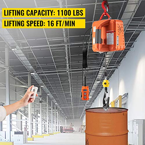 VEVOR 3-in-1 Hoist, 1100lbs Portable Electric, 1500W 110V Power Winch Crane, 25ft Height, w/Wire and Wireless Remote Control, Overload Protection for Lifting Towing, Orange - Image 3