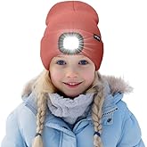 ATNKE Kids LED Lighted Beanie Hat,USB Rechargeable 4 LED Running Headlamp Bright Cap with Light Gifts for Boys and Girls