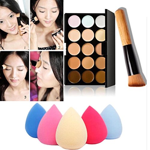 Makeup Brushï¼ŒCanserin 15 Colors Makeup Concealer Contour Palette + Water Sponge Puff + Makeup Brush