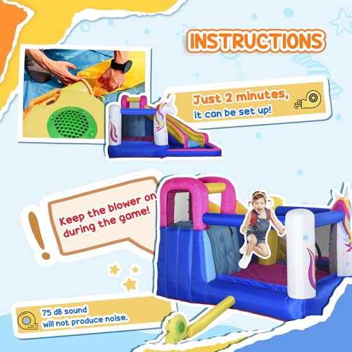 Outsunny Unicorn Bouncy Castle for Kids, Bounce House, Inflatable Water Slide Game, Ball Pit Pool, Climbing Wall, Basketball Hoop, Inflatable Game Toy, for 3-8, 12' x 10.5' x 7'