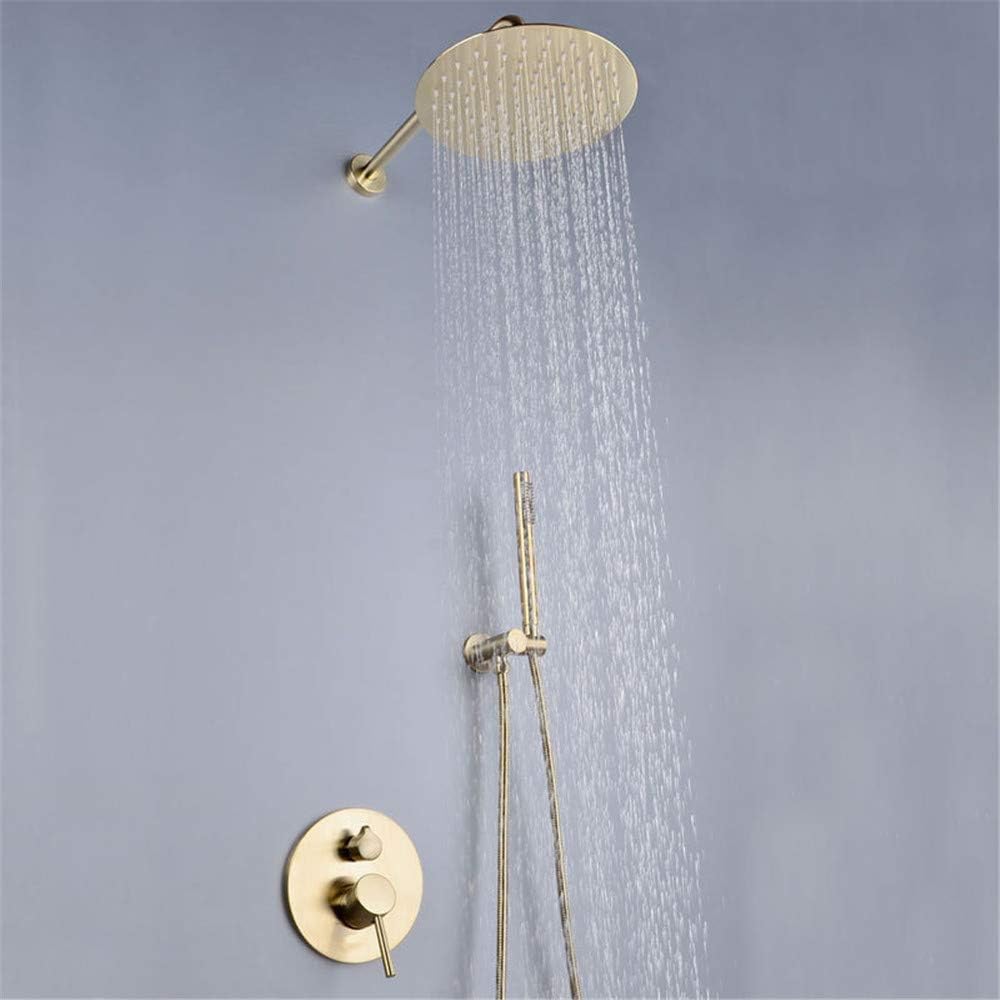 ZJINHUI Bathroom Shower Faucet Set, 10 inch Round Bathroom Rain Mixer Combo Set Wall Mounted Rainfall Shower Head System Brushed Gold