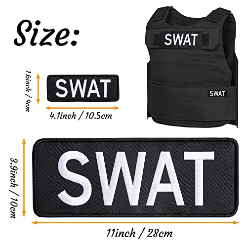 SWAT Embroidered Patches Hook and Loop, Durable Fabric Police Patch for Officer Guard Uniforms Vest, Jacket, Carrier, Hat, One Small and One Large Black