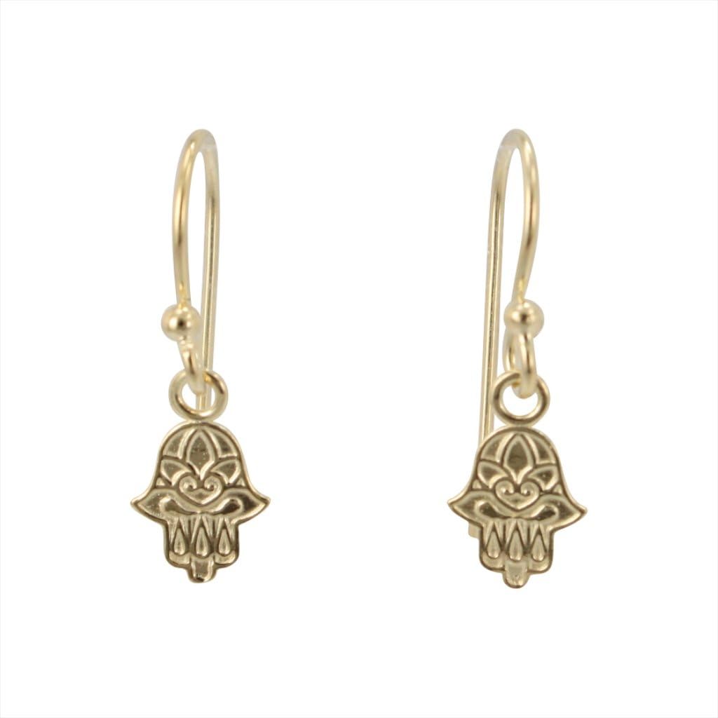 Tiny Gold Hamsa Hand Dangle Earrings in 14k Gold Plated Sterling Silver, #6556-yg