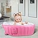 Baby Inflatable Bathtub,Topist Portable Mini Air Swimming Pool Kid Infant Toddler Thick Foldable Shower Basin with Soft Cushion Central Seat (Pink)