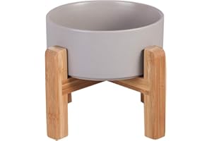 HCHLQLZ Ceramic Elevated Raised Cat Bowl with Wood Stand No Spill Pet Food Water Feeder Cats Small Dogs