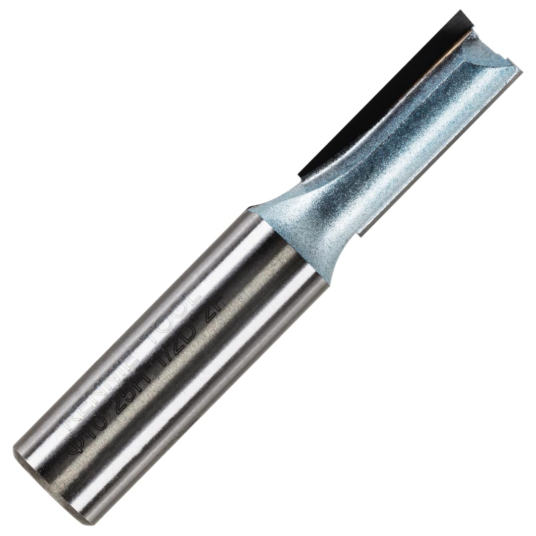 Rennie Tools - 10mm Cutting Diameter x 25mm Flute x 1/2" Shank TCT Tipped 2 Flute Straight Router Cutter Bit. Compatible With Makita Trend Festool Hikoki Dewalt Router Etc. 10mm Router Bit